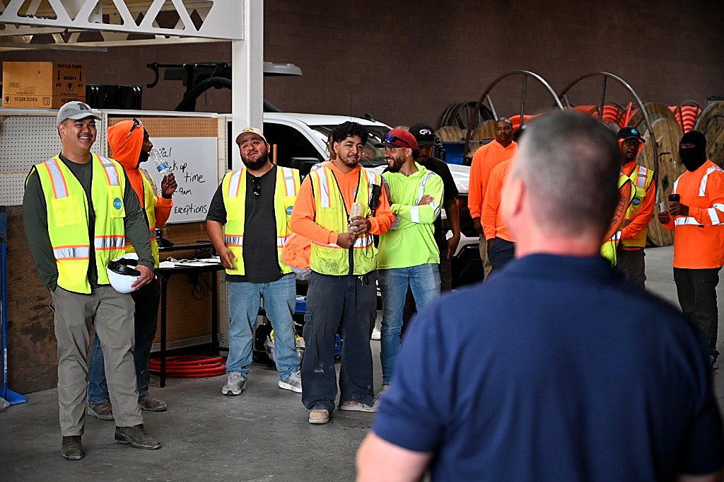 FBR team receiving daily briefing in a staging facility.